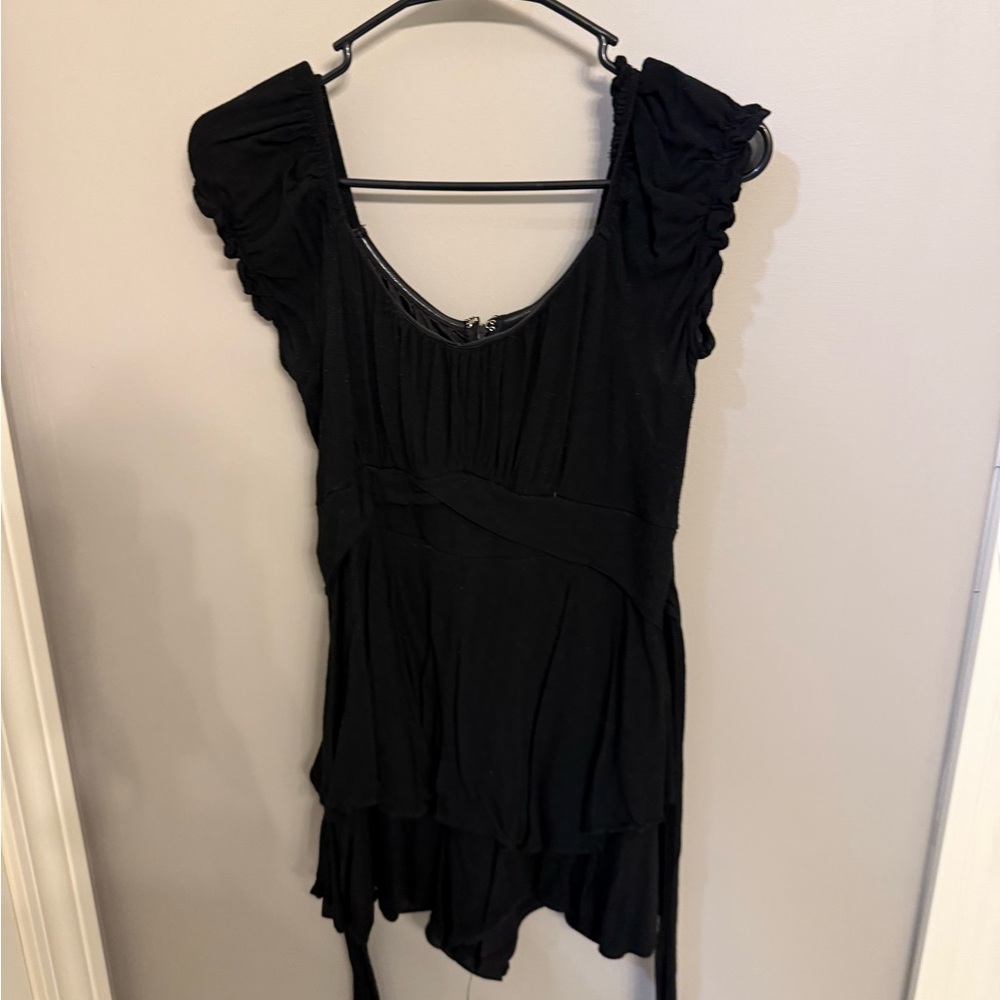 Altar'd State Black Ruched Sleeve Romper
